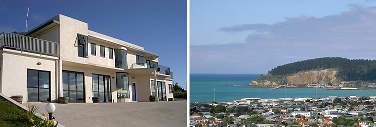 Ocean View Apartments, Oamaru (left) & View from Ocean View Apartments, Oamaru (right)